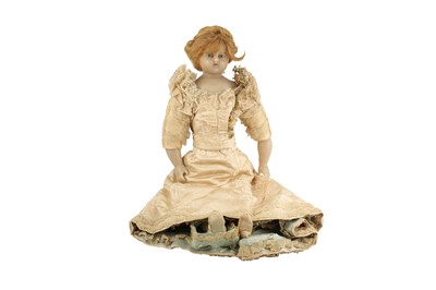 Lot 134 - DOLLS: AN EARLY POURED WAX SHOULDER HEAD 'BRIDE' DOLL, CIRCA 1860
