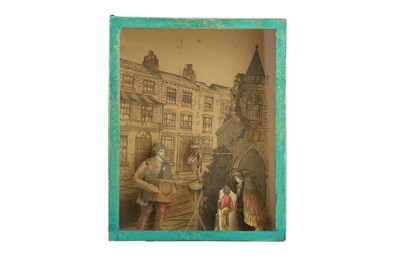Lot 135 - TOYS: A CASED PRINTED PAPER TABLEAU OF A ORGAN GRINDER, 19TH CENTURY