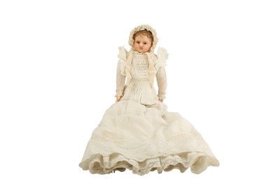 Lot 136 - DOLLS: PIERROTI BOY POURED WAX SHOULDER HEAD DOLL, CIRCA 1880