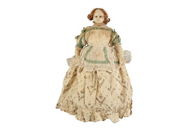 Lot 137 - DOLLS: TWO EARLY POURED WAX SHOULDER HEAD DOLLS