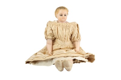 Lot 144 - DOLLS: POURED WAX SHOULDER HEAD DOLL, CIRCA 1870