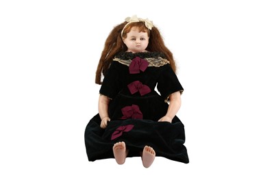 Lot 145 - DOLLS: RARE LARGE POURED WAX SHOULDER HEAD DOLL, CIRCA 1875