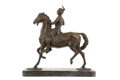 Lot 144 - A BRONZE EQUESTRIAN MODEL OF A NATIVE AMERICAN INDIAN ON HORSEBACK