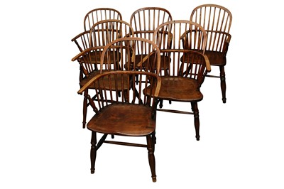 Lot 67 - A HARLEQUIN SET OF SIX HOOP BACK WINDSOR CHAIRS, 19TH TO EARLY 20TH CENTURY