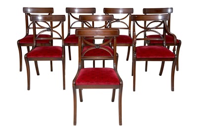 Lot 28 - A SET OF EIGHT REGENCY STYLE MAHOGANY BAR BACK DINING CHAIRS, LATE 20TH CENTURY
