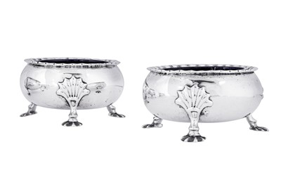 Lot 464 - A pair of George II Scottish sterling silver salts, Edinburgh 1757 by Alexander Gardner