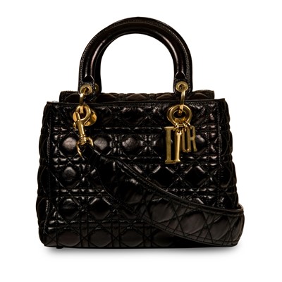 Lot 313 - Christian Dior Black Medium Lady Dior Bag