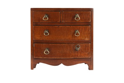 Lot 197 - MINIATURE FURNITURE: A REGENCY MAHOGANY AND BOXWOOD STRUNG CHEST OF DRAWERS