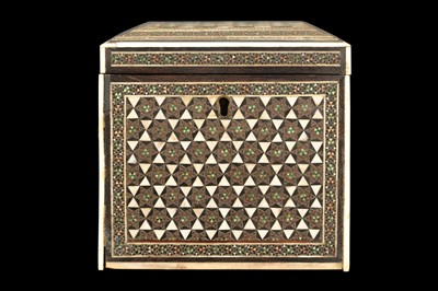 Lot 270 - A LATE 19TH CENTURY PERSIAN KHATAMKARI IVORY MOUNTED TEA CADDY