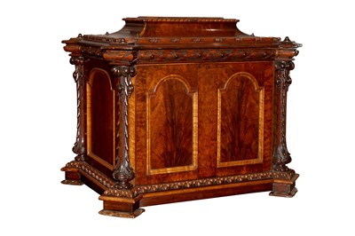 Lot 15 - A LARGE MID VICTORIAN FIGURED MAHOGANY AND BIRDS EYE MAPLE CELLARETTE