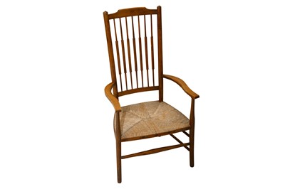 Lot 66 - A RUSTIC BEECH SPINDLE BACK OPEN ARMCHAIR, 20TH CENTURY