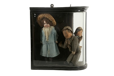 Lot 215 - DISPLAY CABINET: AN EBONISED WOOD AND GLAZED CORNER DISPLAY CABINET, 19TH CENTURY