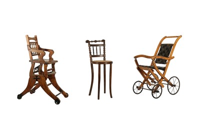 Lot 209 - JUVENALIA: A CHILDREN’S MAHOGANY HIGH CHAIR, EARLY 20TH CENTURY