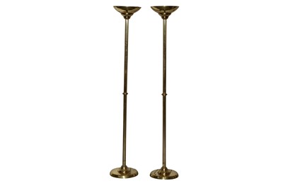 Lot 525 - A PAIR OF BRASS UPLIGHTERS, CIRCA 2000