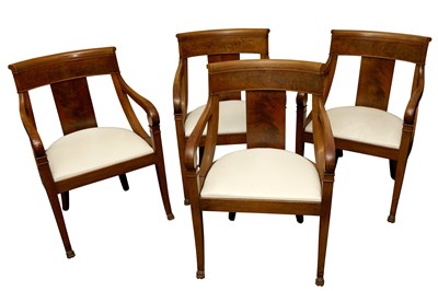 Lot 33 - A SET OF FOUR BIEDERMEIER STYLE OPEN ARMCHAIRS, CIRCA 1900