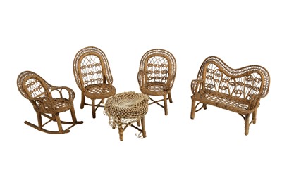 Lot 181 - DOLLS: A MINIATURE WOVEN RATTAN DOLLS SALON SUITE, PROBABLY LATE 19TH/EARLY 20TH CENTURY