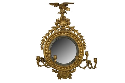 Lot 311 - A REGENCY GILT FRAMED CONVEX GIRONDOLE MIRROR, EARLY 19TH CENTURY