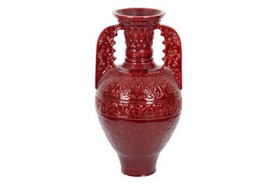 Lot 351 - A MONOCHROME RED GLAZE ALHAMBRA-STYLE POTTERY VASE