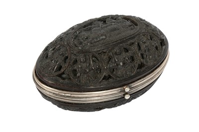 Lot 364 - A CARVED COCO DE MER BOX WITH VISHNU ANANTASHAYANA