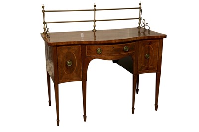 Lot 26 - A GEORGE III STYLE MAHOGANY SERPENTINE SIDEBOARD, LATE 19TH CENTURY