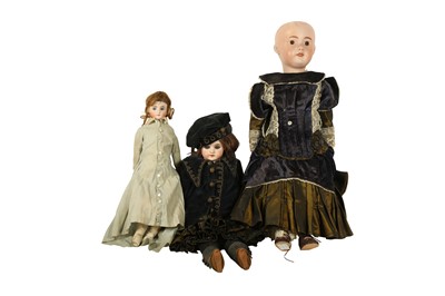 Lot 189 - DOLLS: THREE CONTINENTAL BISQUE HEAD DOLLS, PROBABLY GERMAN, EARLY 20TH CENTURY