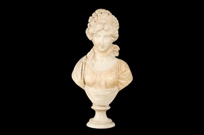 Lot 136 - ADOLFO CIPRIANI (ITALIAN, ACTIVE 1880-1930): A LATE 19TH CENTURY ALABASTER BUST OF A MAIDEN