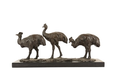 Lot 145 - A BRONZE ANIMALIER STYLE SCULPTURE OF THREE OSTRICHS