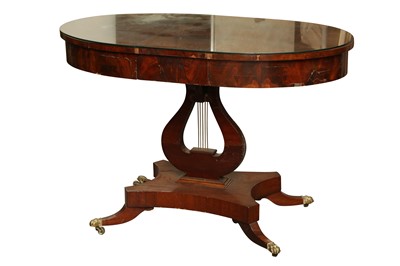 Lot 27 - A REGENCY STYLE OVAL MAHOGANY CENTRE TABLE, 19TH CENTURY AND LATER