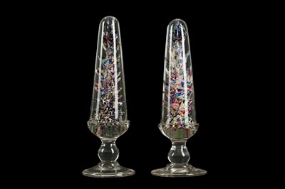 Lot 51 - A PAIR OF LATE 19TH CENTURY GLASS 'DEVIL'S FIRE TOWER'  PAPERWEIGHTS