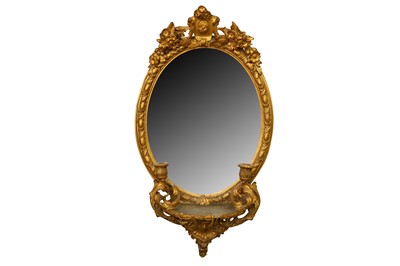 Lot 312 - AN OVAL GILT FRAMED GIRANDOLE MIRROR, 19TH CENTURY.