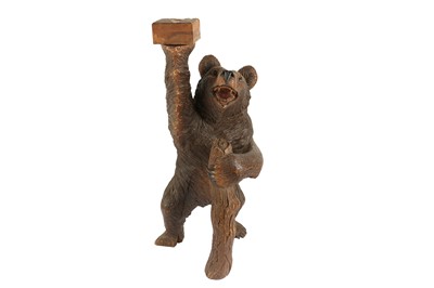 Lot 207 - A LATE 19TH / EARLY 20TH CENTURY BLACK FOREST BEAR TOBACCO BOX AND STAND