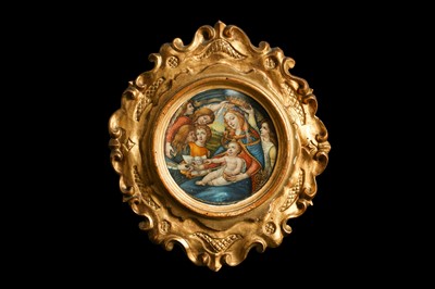 Lot 31 - A 19TH CENTURY PAINTED IVORY PANEL DEPICTING THE MADONNA OF THE MAGNIFICAT, AFTER BOTTICELLI
