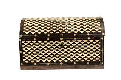 Lot 42 - AN 18TH / 19TH CENTURY EBONY VENEERED AND BONE INLAID PARQUETRY ITALIAN CASKET (LOMBARDY)