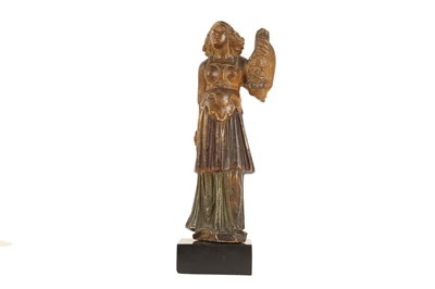 Lot 48 - A MID 17TH CENTURY GERMAN ALABASTER FIGURE OF JUDITH WITH THE  HEAD OF HOLOFERNES