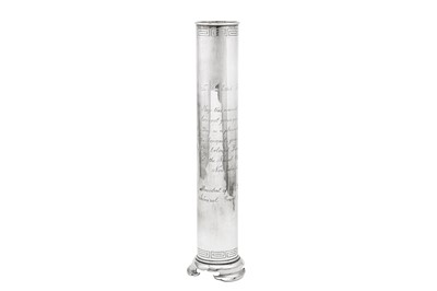 Lot 254 - An early 20th century Japanese silver presentation flower vase, dated 1904