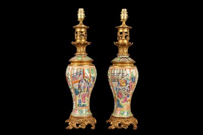 Lot 86 - A PAIR OF LATE 19TH CENTURY CHINESE FAMILLE ROSE PORCELAIN LAMP BASES