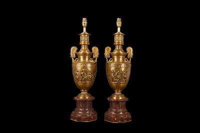 Lot 89 - F. BARBEDIENNE, PARIS: A FINE PAIR OF LATE 19TH CENTURY BRONZE LAMP BASES