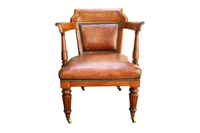 Lot 219 - ROYAL INTEREST: A 19TH CENTURY MAHOGANY LIBRARY CHAIR STAMPED WITH BUCKINGHAM PALACE INVENTORY NO.