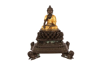 Lot 507 - A MASSIVE CHINESE BRONZE FIGURE OF BUDDHA SAKYAMUNI.