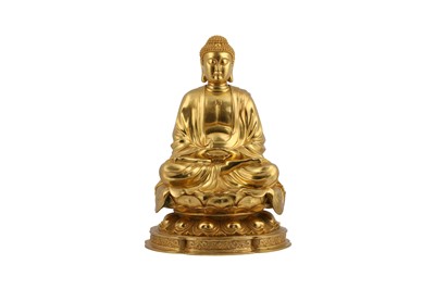 Lot 508 - A LARGE CHINESE GILT-BRONZE FIGURE OF A BUDDHA.