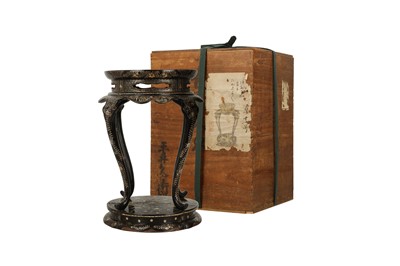 Lot 163 - A CHINESE MOTHER-OF-PEARL INLAID BLACK LACQUER STAND