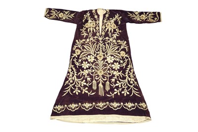 Lot 413 - AN IZMIR CAFTAN OF PURPLE COTTON VELVET