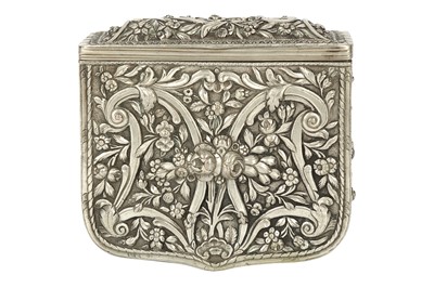 Lot 357 - A SILVER REPOUSSÉ PALASKA GUNPOWDER CARTRIDGE MILITARY CASE WITH FLORAL DECORATION