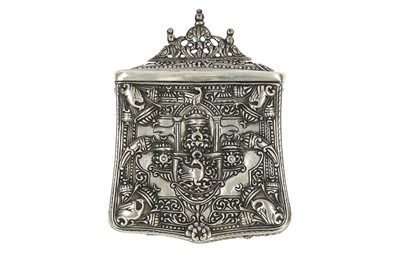 Lot 388 - A SILVER REPOUSSÉ PALASKA GUNPOWDER CARTRIDGE MILITARY CASE WITH BIRDS AND CORNUCOPIAS