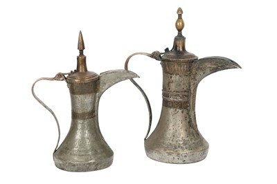 Lot 296 - TWO LARGE TINNED COPPER OMANI COFFEE POTS (NIZWA DALLAH)