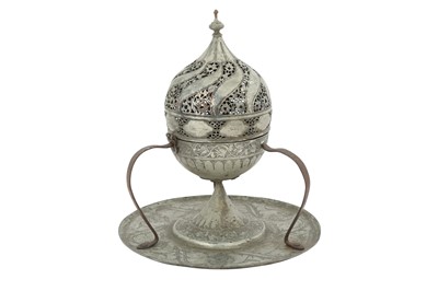 Lot 389 - A TINNED COPPER INCENSE BURNER (BUHURDAN)