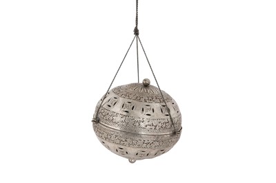 Lot 390 - A PIERCED AND ENGRAVED SILVER INCENSE BURNER