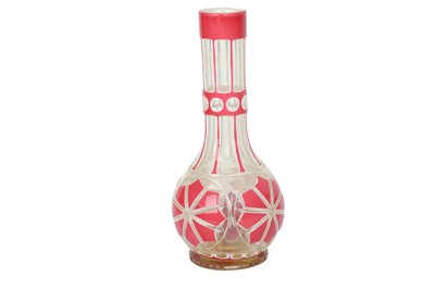 Lot 628 - A ROSE PINK-ENAMELLED CUT CLEAR-GLASS ORIENTALIST HUQQA BASE