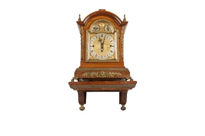 Lot 314 - A LATE 19TH CENTURY MAHOGANY FUSEE QUARTER CHIMING BRACKET CLOCK WITH ORIGINAL BRACKET