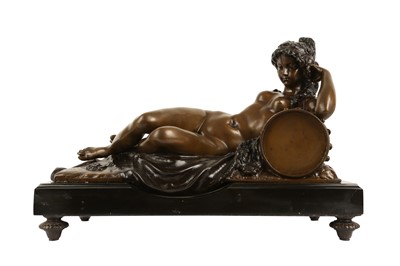 Lot 159 - A 20TH CENTURY BRONZE FIGURE OF A NUDE RECLINING BACCHANTE